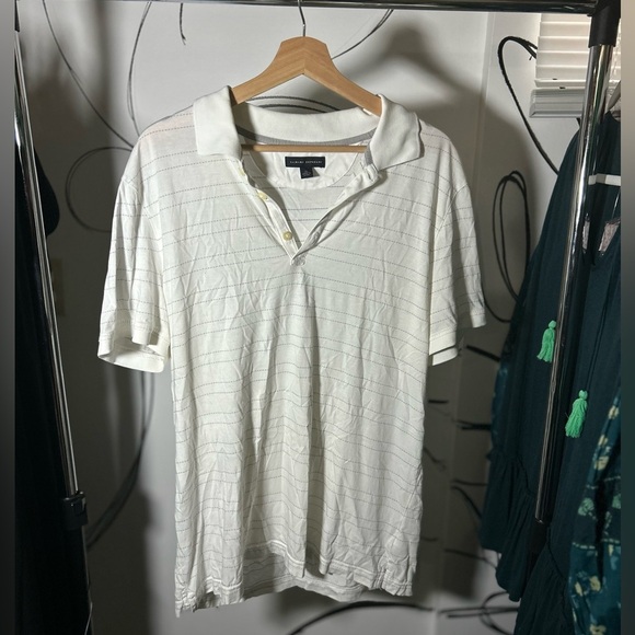 Banana Republic Tops - Banana Republic Women’s White with Lavender Stripes Polo, Short Sleeve Sz XL